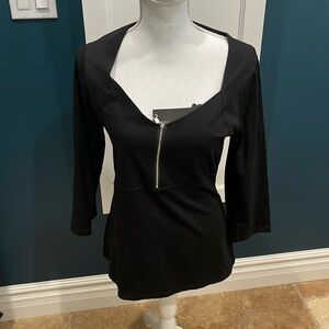 Afib-i black knit quarter zip top